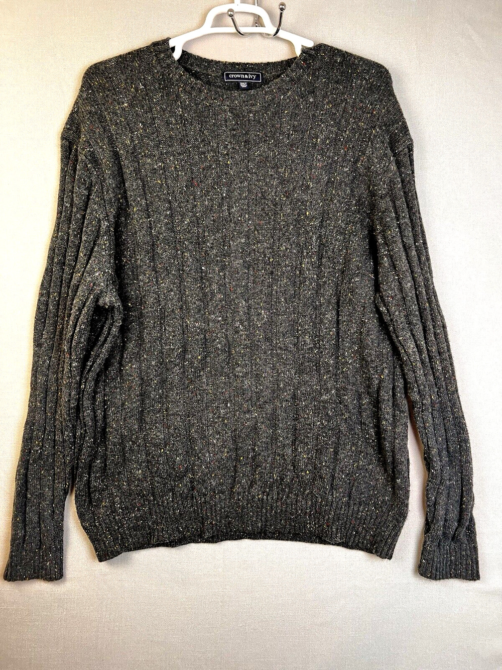 Crown & Ivy Pullover Sweater Men's 2XLT Oversized Gray Ribbed Outdoors Casual